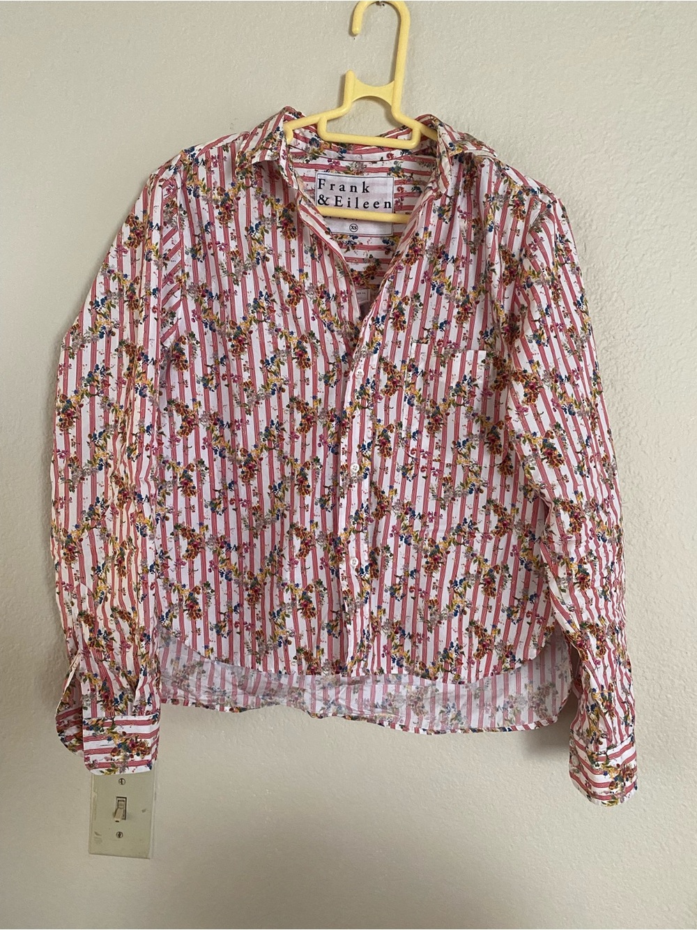 Frank & Eileen Red and White Striped Floral Button-Up Shirt
